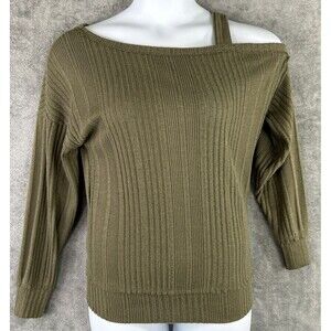 Daytrip Women's Small Green Off Shoulder Tunic Sweater Ribbed‎ Oversized Y2k 90s